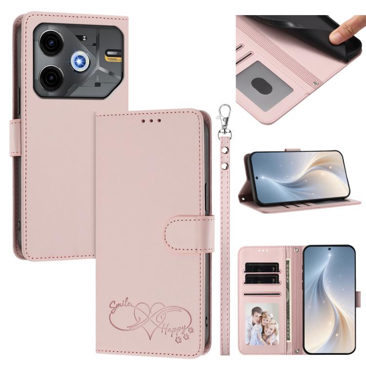 Happy Heart Pattern Magnetic Closure Vegan Leather Phone Case with Wrist Strap, For Tecno Spark 30, For Tecno Pova 6 Neo 5G, For Tecno Spark 30C, For Tecno Spark 20 Pro 5G, For Tecno Spark 10 Pro Magic Magenta, For Tecno Pova 6, For Tecno Pova 6 / 6 Pr...