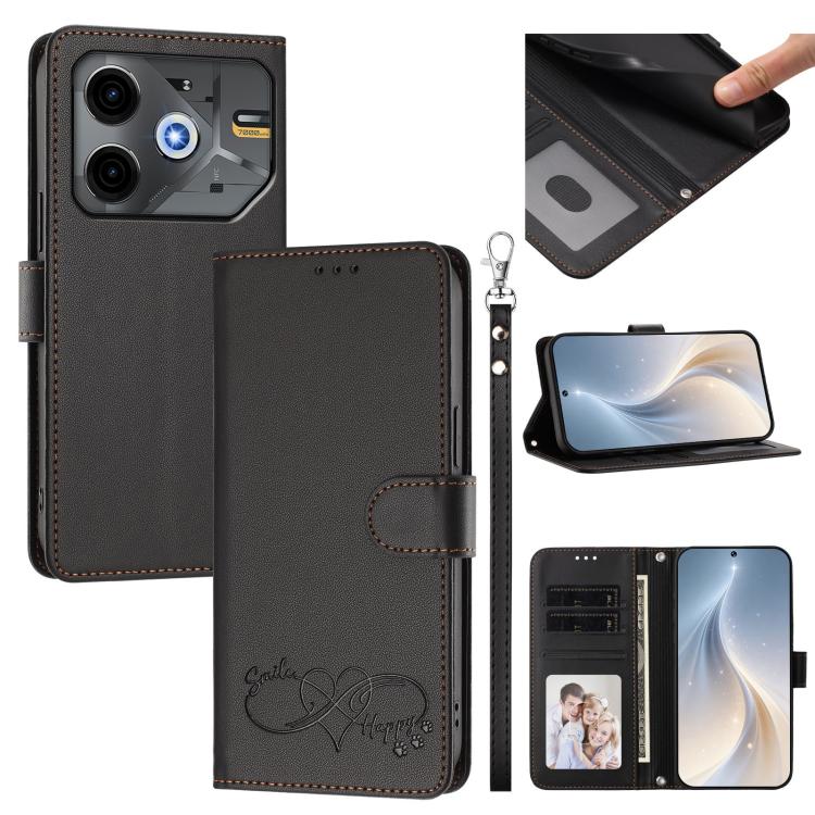 Happy Heart Pattern Magnetic Closure Vegan Leather Phone Case with Wrist Strap, For Tecno Spark 30, For Tecno Pova 6 Neo 5G, For Tecno Spark 30C, For Tecno Spark 20 Pro 5G, For Tecno Spark 10 Pro Magic Magenta, For Tecno Pova 6, For Tecno Pova 6 / 6 Pr...