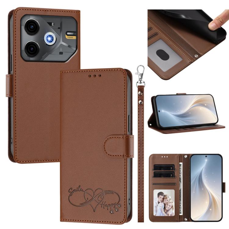Happy Heart Pattern Magnetic Closure Vegan Leather Phone Case with Wrist Strap, For Tecno Spark 30, For Tecno Pova 6 Neo 5G, For Tecno Spark 30C, For Tecno Spark 20 Pro 5G, For Tecno Spark 10 Pro Magic Magenta, For Tecno Pova 6, For Tecno Pova 6 / 6 Pr...