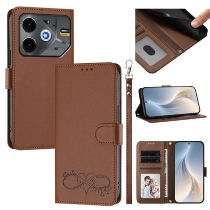 Happy Heart Pattern Magnetic Closure Vegan Leather Phone Case with Wrist Strap, For Tecno Spark 30, For Tecno Pova 6 Neo 5G, For Tecno Spark 30C, For Tecno Spark 20 Pro 5G, For Tecno Spark 10 Pro Magic Magenta, For Tecno Pova 6, For Tecno Pova 6 / 6 Pr...