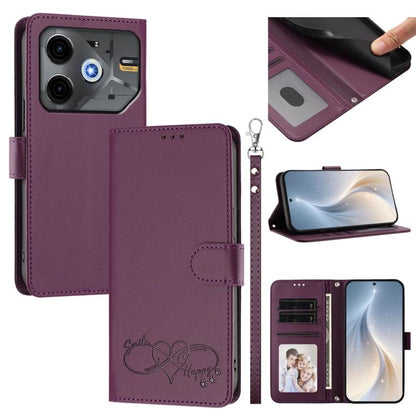 Happy Heart Pattern Magnetic Closure Vegan Leather Phone Case with Wrist Strap, For Tecno Spark 30, For Tecno Pova 6 Neo 5G, For Tecno Spark 30C, For Tecno Spark 20 Pro 5G, For Tecno Spark 10 Pro Magic Magenta, For Tecno Pova 6, For Tecno Pova 6 / 6 Pr...