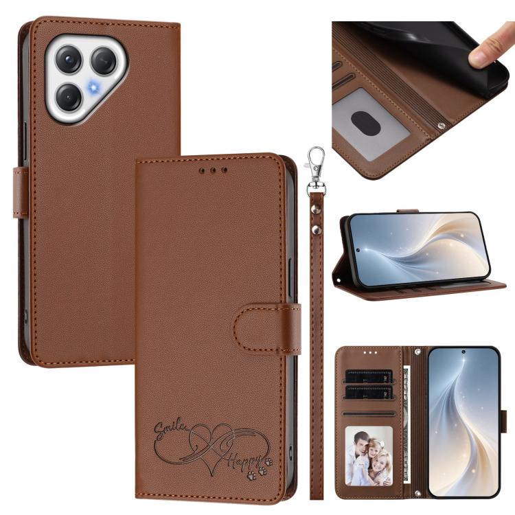 Happy Heart Pattern Magnetic Closure Vegan Leather Phone Case with Wrist Strap, For Tecno Pova 7 4G, For Tecno Spark Go 1/Go 2025, For Tecno Camon 40 Pro 4G Global, For Tecno Camon 40 Premier, For Tecno Camon 40, For Tecno Spark 30C 5G/Pop 9 5G        ...