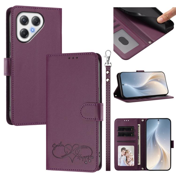 Happy Heart Pattern Magnetic Closure Vegan Leather Phone Case with Wrist Strap, For Tecno Pova 7 4G, For Tecno Spark Go 1/Go 2025, For Tecno Camon 40 Pro 4G Global, For Tecno Camon 40 Premier, For Tecno Camon 40, For Tecno Spark 30C 5G/Pop 9 5G        ...