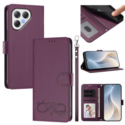 Happy Heart Pattern Magnetic Closure Vegan Leather Phone Case with Wrist Strap, For Tecno Pova 7 4G, For Tecno Spark Go 1/Go 2025, For Tecno Camon 40 Pro 4G Global, For Tecno Camon 40 Premier, For Tecno Camon 40, For Tecno Spark 30C 5G/Pop 9 5G        ...