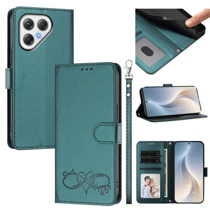 Happy Heart Pattern Magnetic Closure Vegan Leather Phone Case with Wrist Strap, For Tecno Pova 7 4G, For Tecno Spark Go 1/Go 2025, For Tecno Camon 40 Pro 4G Global, For Tecno Camon 40 Premier, For Tecno Camon 40, For Tecno Spark 30C 5G/Pop 9 5G        ...