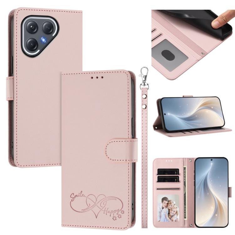 Happy Heart Pattern Magnetic Closure Vegan Leather Phone Case with Wrist Strap, For Tecno Spark 40 5G, For Tecno Spark Slim, For Tecno Spark GO 2024, For Tecno Spark 40C, For Tecno Pova 7 Pro 5G, For Tecno Spark 40 Pro+ 4G, For Tecno Spark 40 Pro 4G   ...