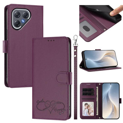 Happy Heart Pattern Magnetic Closure Vegan Leather Phone Case with Wrist Strap, For Tecno Spark 40 5G, For Tecno Spark Slim, For Tecno Spark GO 2024, For Tecno Spark 40C, For Tecno Pova 7 Pro 5G, For Tecno Spark 40 Pro+ 4G, For Tecno Spark 40 Pro 4G   ...