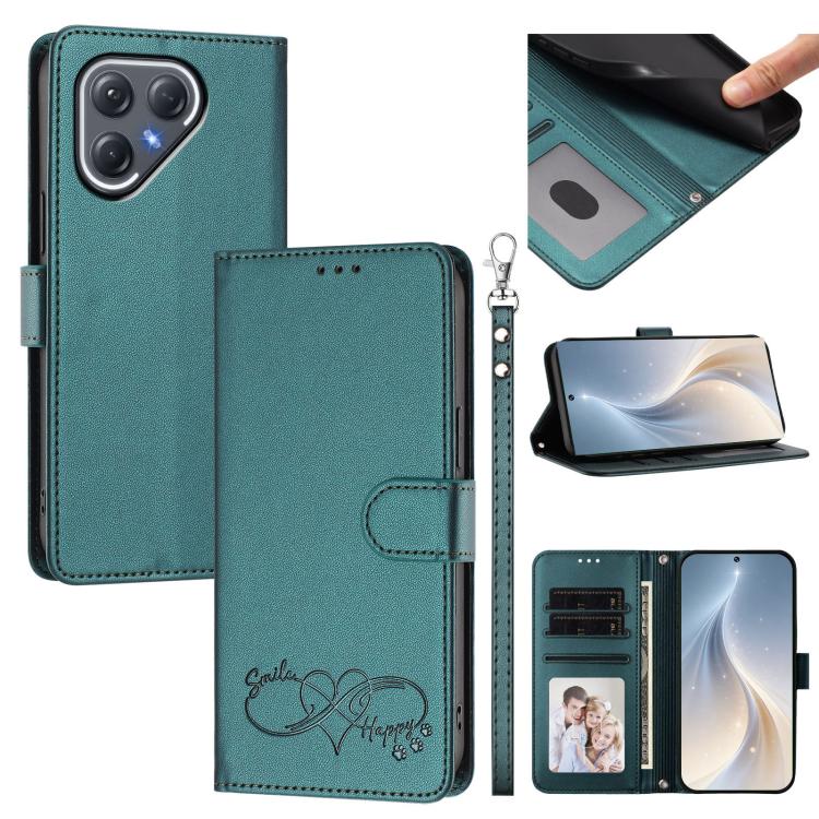 Happy Heart Pattern Magnetic Closure Vegan Leather Phone Case with Wrist Strap, For Tecno Spark 40 5G, For Tecno Spark Slim, For Tecno Spark GO 2024, For Tecno Spark 40C, For Tecno Pova 7 Pro 5G, For Tecno Spark 40 Pro+ 4G, For Tecno Spark 40 Pro 4G   ...
