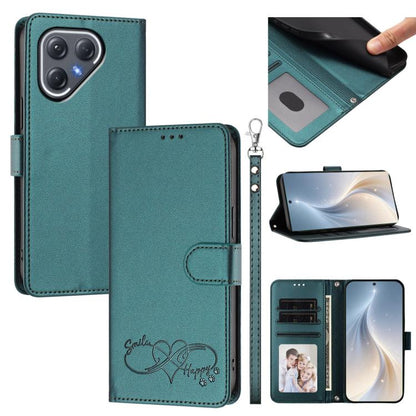 Happy Heart Pattern Magnetic Closure Vegan Leather Phone Case with Wrist Strap, For Tecno Spark 40 5G, For Tecno Spark Slim, For Tecno Spark GO 2024, For Tecno Spark 40C, For Tecno Pova 7 Pro 5G, For Tecno Spark 40 Pro+ 4G, For Tecno Spark 40 Pro 4G   ...
