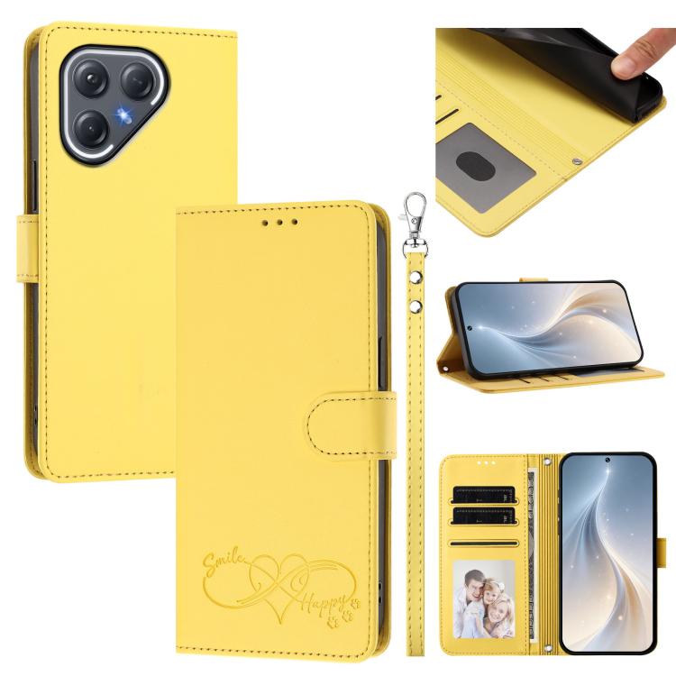 Happy Heart Pattern Magnetic Closure Vegan Leather Phone Case with Wrist Strap, For Tecno Spark 40 5G, For Tecno Spark Slim, For Tecno Spark GO 2024, For Tecno Spark 40C, For Tecno Pova 7 Pro 5G, For Tecno Spark 40 Pro+ 4G, For Tecno Spark 40 Pro 4G   ...