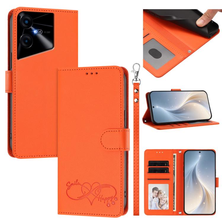 Happy Heart Pattern Magnetic Closure Vegan Leather Phone Case with Wrist Strap, For Tecno Camon 30 / 30 5G, For Tecno Spark 20 Pro+, For Tecno Pova 5 Pro, For Tecno Pova Neo 3, For Tecno Pova 5 4G, For Tecno Camon 20 Premier, For Tecno Camon 20 Pro 5G ...