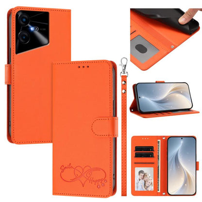 Happy Heart Pattern Magnetic Closure Vegan Leather Phone Case with Wrist Strap, For Tecno Camon 30 / 30 5G, For Tecno Spark 20 Pro+, For Tecno Pova 5 Pro, For Tecno Pova Neo 3, For Tecno Pova 5 4G, For Tecno Camon 20 Premier, For Tecno Camon 20 Pro 5G ...