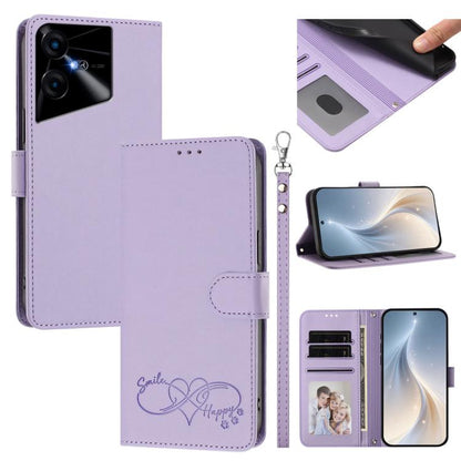 Happy Heart Pattern Magnetic Closure Vegan Leather Phone Case with Wrist Strap, For Tecno Camon 30 / 30 5G, For Tecno Spark 20 Pro+, For Tecno Pova 5 Pro, For Tecno Pova Neo 3, For Tecno Pova 5 4G, For Tecno Camon 20 Premier, For Tecno Camon 20 Pro 5G ...