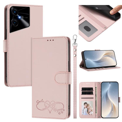Happy Heart Pattern Magnetic Closure Vegan Leather Phone Case with Wrist Strap, For Tecno Camon 30 / 30 5G, For Tecno Spark 20 Pro+, For Tecno Pova 5 Pro, For Tecno Pova Neo 3, For Tecno Pova 5 4G, For Tecno Camon 20 Premier, For Tecno Camon 20 Pro 5G ...