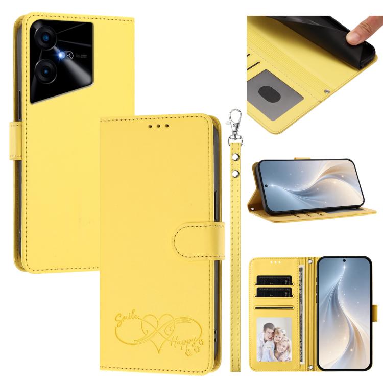 Happy Heart Pattern Magnetic Closure Vegan Leather Phone Case with Wrist Strap, For Tecno Camon 30 / 30 5G, For Tecno Spark 20 Pro+, For Tecno Pova 5 Pro, For Tecno Pova Neo 3, For Tecno Pova 5 4G, For Tecno Camon 20 Premier, For Tecno Camon 20 Pro 5G ...