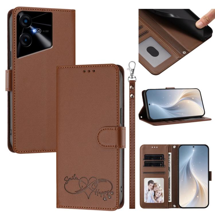 Happy Heart Pattern Magnetic Closure Vegan Leather Phone Case with Wrist Strap, For Tecno Camon 30 / 30 5G, For Tecno Spark 20 Pro+, For Tecno Pova 5 Pro, For Tecno Pova Neo 3, For Tecno Pova 5 4G, For Tecno Camon 20 Premier, For Tecno Camon 20 Pro 5G ...