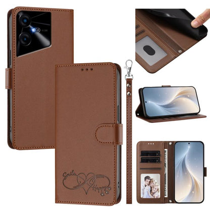 Happy Heart Pattern Magnetic Closure Vegan Leather Phone Case with Wrist Strap, For Tecno Camon 30 / 30 5G, For Tecno Spark 20 Pro+, For Tecno Pova 5 Pro, For Tecno Pova Neo 3, For Tecno Pova 5 4G, For Tecno Camon 20 Premier, For Tecno Camon 20 Pro 5G ...