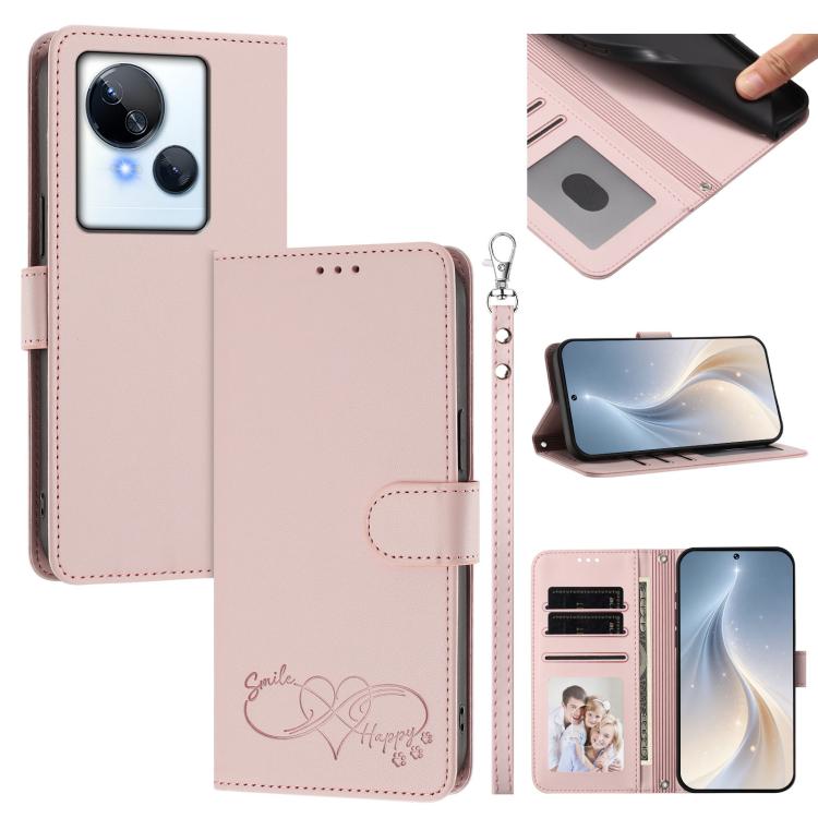 Happy Heart Pattern Magnetic Closure Vegan Leather Phone Case with Wrist Strap, For Tecno Camon 30 / 30 5G, For Tecno Spark 20 Pro+, For Tecno Pova 5 Pro, For Tecno Pova Neo 3, For Tecno Pova 5 4G, For Tecno Camon 20 Premier, For Tecno Camon 20 Pro 5G ...