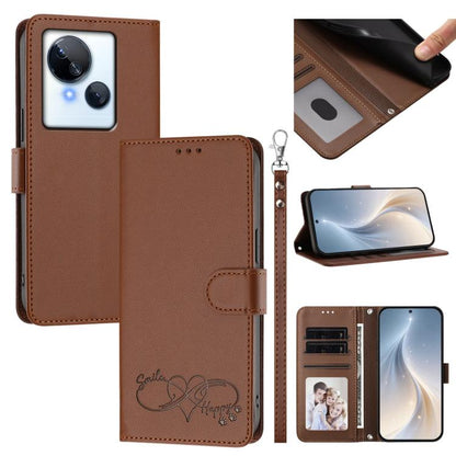 Happy Heart Pattern Magnetic Closure Vegan Leather Phone Case with Wrist Strap, For Tecno Camon 30 / 30 5G, For Tecno Spark 20 Pro+, For Tecno Pova 5 Pro, For Tecno Pova Neo 3, For Tecno Pova 5 4G, For Tecno Camon 20 Premier, For Tecno Camon 20 Pro 5G ...