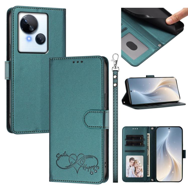 Happy Heart Pattern Magnetic Closure Vegan Leather Phone Case with Wrist Strap, For Tecno Camon 30 / 30 5G, For Tecno Spark 20 Pro+, For Tecno Pova 5 Pro, For Tecno Pova Neo 3, For Tecno Pova 5 4G, For Tecno Camon 20 Premier, For Tecno Camon 20 Pro 5G ...
