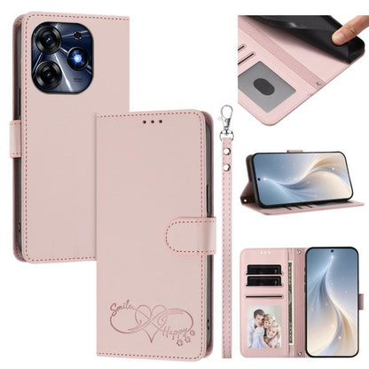 Happy Heart Pattern Magnetic Closure Vegan Leather Phone Case with Wrist Strap, For Tecno Spark 10C/Spark 10, For Tecno Spark 10 Pro/K17 4G, For Tecno Camon 19/19 Pro 5G, For Tecno Pova 4 Pro, For Tecno Pova 4