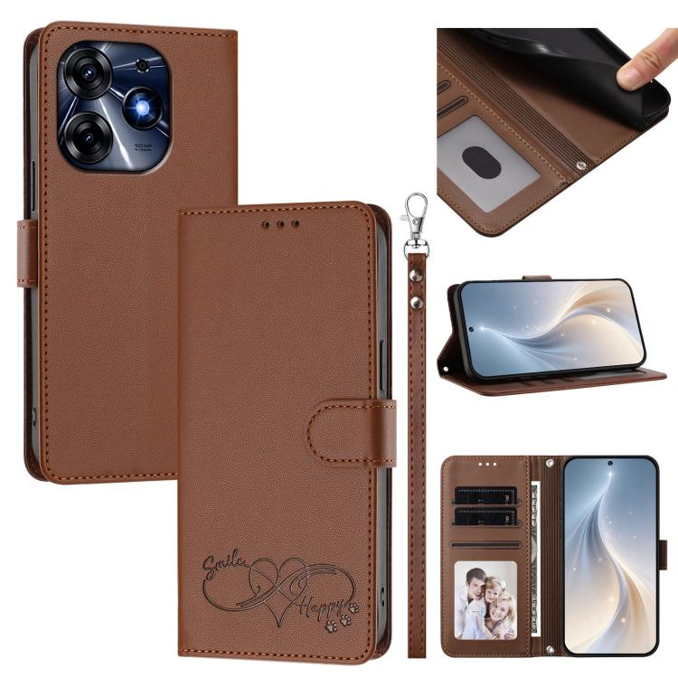 Happy Heart Pattern Magnetic Closure Vegan Leather Phone Case with Wrist Strap, For Tecno Spark 10C/Spark 10, For Tecno Spark 10 Pro/K17 4G, For Tecno Camon 19/19 Pro 5G, For Tecno Pova 4 Pro, For Tecno Pova 4