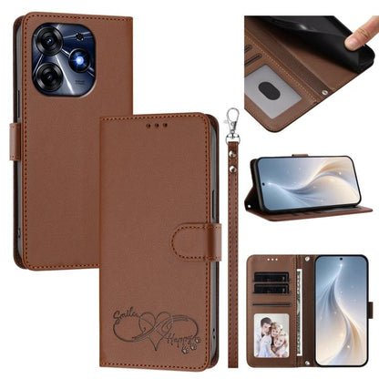 Happy Heart Pattern Magnetic Closure Vegan Leather Phone Case with Wrist Strap, For Tecno Spark 10C/Spark 10, For Tecno Spark 10 Pro/K17 4G, For Tecno Camon 19/19 Pro 5G, For Tecno Pova 4 Pro, For Tecno Pova 4