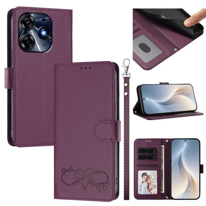 Happy Heart Pattern Magnetic Closure Vegan Leather Phone Case with Wrist Strap, For Tecno Spark 10C/Spark 10, For Tecno Spark 10 Pro/K17 4G, For Tecno Camon 19/19 Pro 5G, For Tecno Pova 4 Pro, For Tecno Pova 4