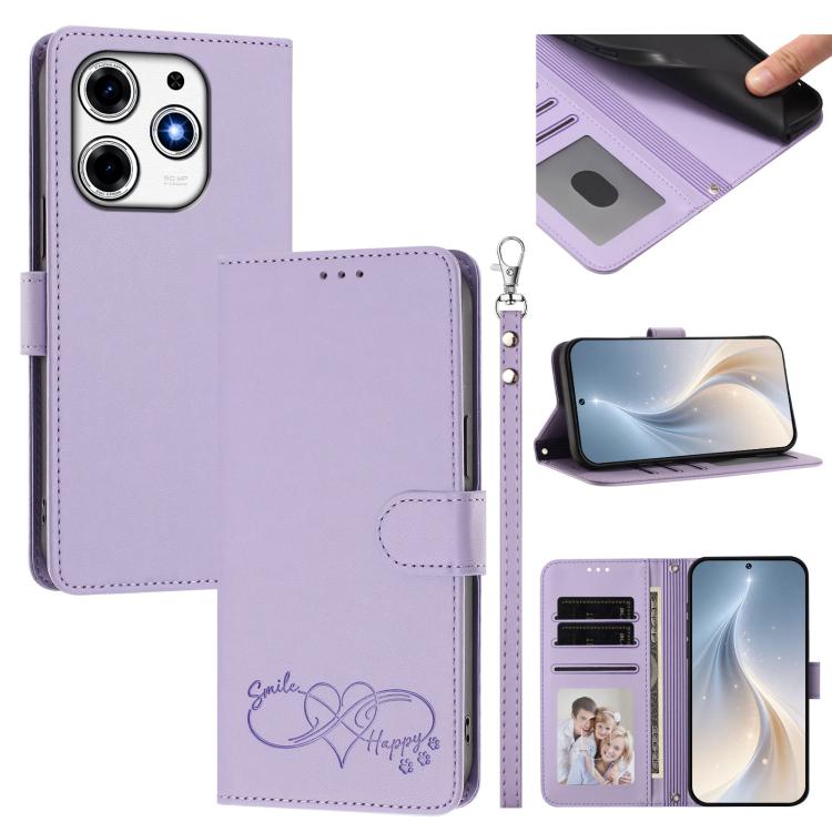 Happy Heart Pattern Magnetic Closure Vegan Leather Phone Case with Wrist Strap, For Tecno Spark 30, For Tecno Pova 6 Neo 5G, For Tecno Spark 30C, For Tecno Spark 20 Pro 5G, For Tecno Spark 10 Pro Magic Magenta, For Tecno Pova 6, For Tecno Pova 6 / 6 Pr...