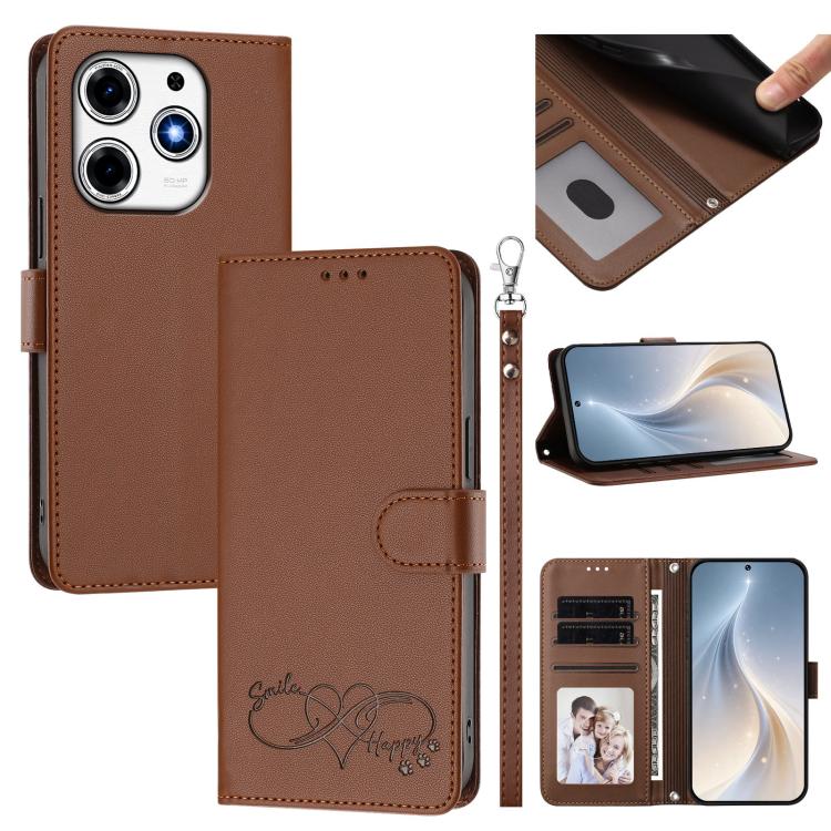 Happy Heart Pattern Magnetic Closure Vegan Leather Phone Case with Wrist Strap, For Tecno Spark 30, For Tecno Pova 6 Neo 5G, For Tecno Spark 30C, For Tecno Spark 20 Pro 5G, For Tecno Spark 10 Pro Magic Magenta, For Tecno Pova 6, For Tecno Pova 6 / 6 Pr...