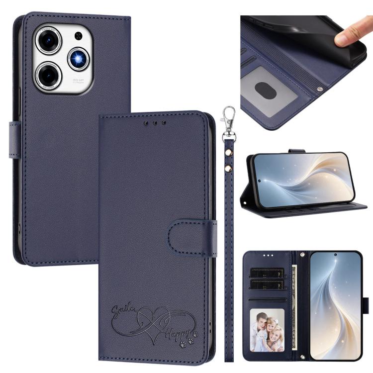 Happy Heart Pattern Magnetic Closure Vegan Leather Phone Case with Wrist Strap, For Tecno Spark 30, For Tecno Pova 6 Neo 5G, For Tecno Spark 30C, For Tecno Spark 20 Pro 5G, For Tecno Spark 10 Pro Magic Magenta, For Tecno Pova 6, For Tecno Pova 6 / 6 Pr...