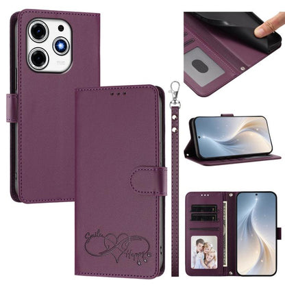 Happy Heart Pattern Magnetic Closure Vegan Leather Phone Case with Wrist Strap, For Tecno Spark 30, For Tecno Pova 6 Neo 5G, For Tecno Spark 30C, For Tecno Spark 20 Pro 5G, For Tecno Spark 10 Pro Magic Magenta, For Tecno Pova 6, For Tecno Pova 6 / 6 Pr...