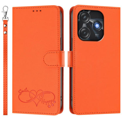Happy Heart Pattern Magnetic Closure Vegan Leather Phone Case with Wrist Strap, For Tecno Spark 10C/Spark 10, For Tecno Spark 10 Pro/K17 4G, For Tecno Camon 19/19 Pro 5G, For Tecno Pova 4 Pro, For Tecno Pova 4