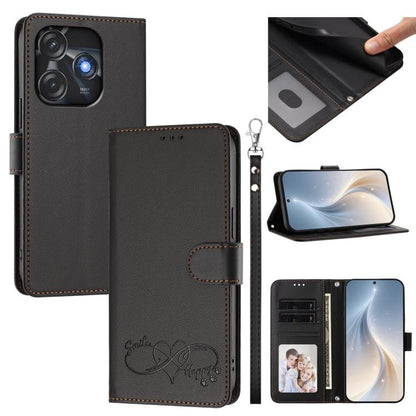 Happy Heart Pattern Magnetic Closure Vegan Leather Phone Case with Wrist Strap, For Tecno Spark 10C/Spark 10, For Tecno Spark 10 Pro/K17 4G, For Tecno Camon 19/19 Pro 5G, For Tecno Pova 4 Pro, For Tecno Pova 4