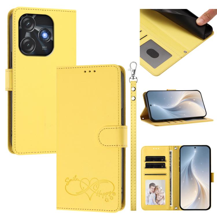 Happy Heart Pattern Magnetic Closure Vegan Leather Phone Case with Wrist Strap, For Tecno Spark 10C/Spark 10, For Tecno Spark 10 Pro/K17 4G, For Tecno Camon 19/19 Pro 5G, For Tecno Pova 4 Pro, For Tecno Pova 4