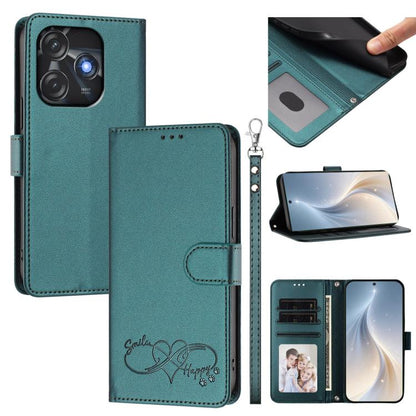 Happy Heart Pattern Magnetic Closure Vegan Leather Phone Case with Wrist Strap, For Tecno Spark 10C/Spark 10, For Tecno Spark 10 Pro/K17 4G, For Tecno Camon 19/19 Pro 5G, For Tecno Pova 4 Pro, For Tecno Pova 4