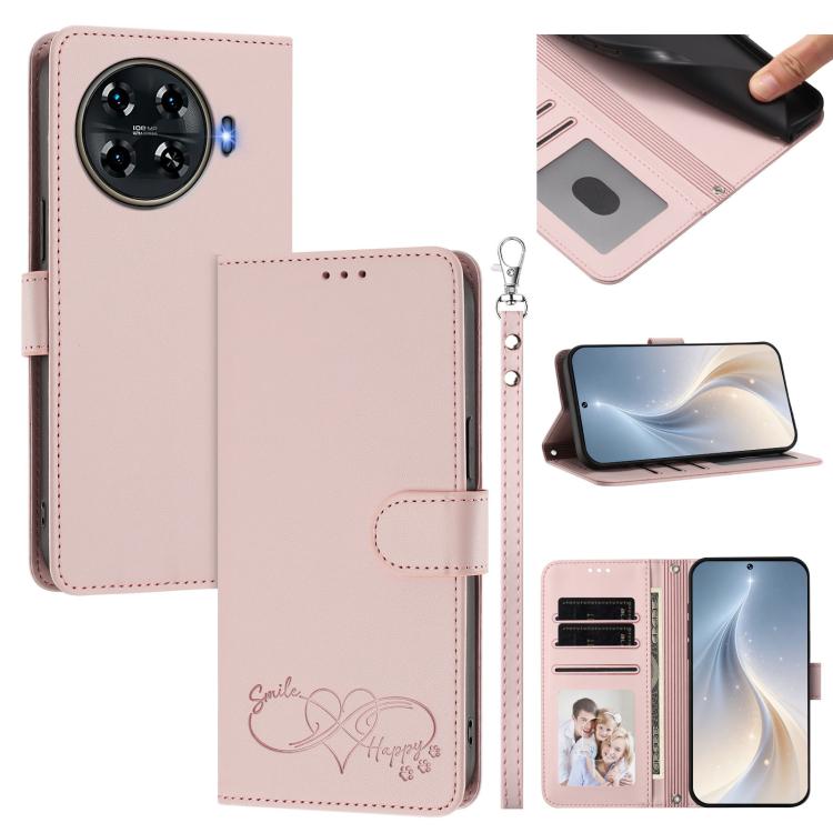 Happy Heart Pattern Magnetic Closure Vegan Leather Phone Case with Wrist Strap, For Tecno Camon 30 / 30 5G, For Tecno Spark 20 Pro+, For Tecno Pova 5 Pro, For Tecno Pova Neo 3, For Tecno Pova 5 4G, For Tecno Camon 20 Premier, For Tecno Camon 20 Pro 5G ...