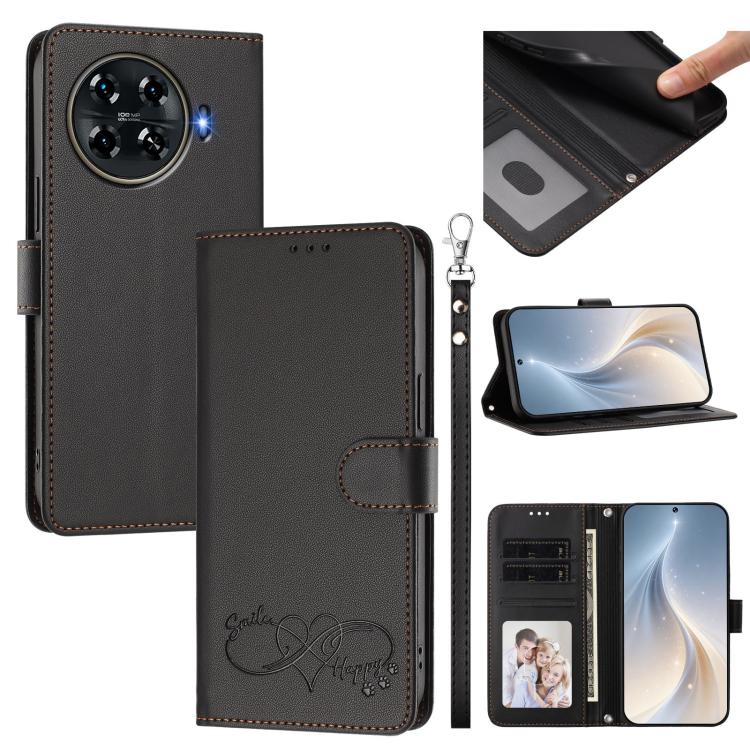 Happy Heart Pattern Magnetic Closure Vegan Leather Phone Case with Wrist Strap, For Tecno Camon 30 / 30 5G, For Tecno Spark 20 Pro+, For Tecno Pova 5 Pro, For Tecno Pova Neo 3, For Tecno Pova 5 4G, For Tecno Camon 20 Premier, For Tecno Camon 20 Pro 5G ...