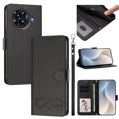 Happy Heart Pattern Magnetic Closure Vegan Leather Phone Case with Wrist Strap, For Tecno Camon 30 / 30 5G, For Tecno Spark 20 Pro+, For Tecno Pova 5 Pro, For Tecno Pova Neo 3, For Tecno Pova 5 4G, For Tecno Camon 20 Premier, For Tecno Camon 20 Pro 5G ...