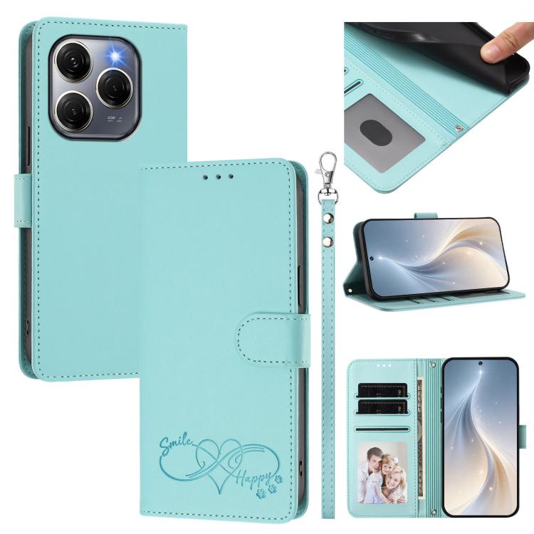 Happy Heart Pattern Magnetic Closure Vegan Leather Phone Case with Wrist Strap, For Tecno Spark 30, For Tecno Pova 6 Neo 5G, For Tecno Spark 30C, For Tecno Spark 20 Pro 5G, For Tecno Spark 10 Pro Magic Magenta, For Tecno Pova 6, For Tecno Pova 6 / 6 Pr...