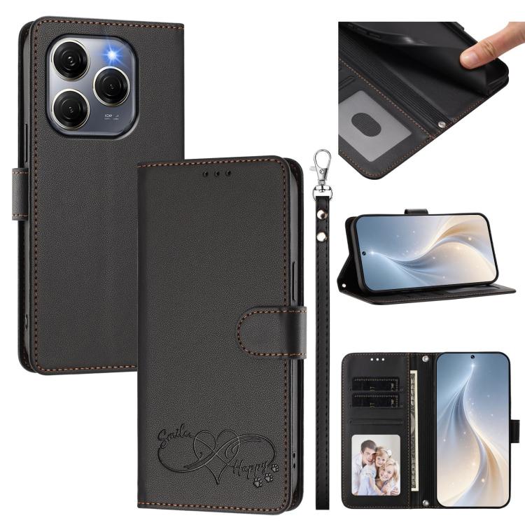 Happy Heart Pattern Magnetic Closure Vegan Leather Phone Case with Wrist Strap, For Tecno Spark 30, For Tecno Pova 6 Neo 5G, For Tecno Spark 30C, For Tecno Spark 20 Pro 5G, For Tecno Spark 10 Pro Magic Magenta, For Tecno Pova 6, For Tecno Pova 6 / 6 Pr...