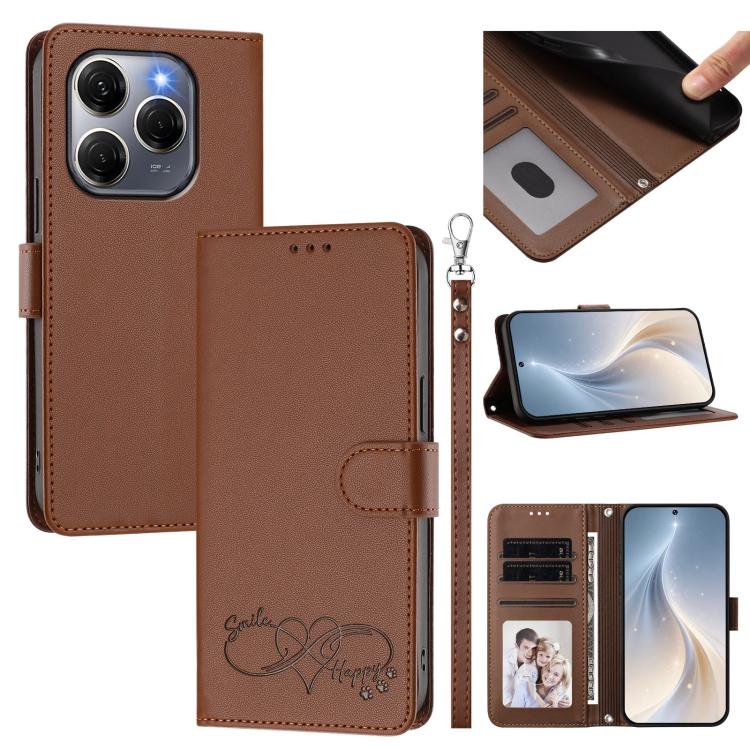 Happy Heart Pattern Magnetic Closure Vegan Leather Phone Case with Wrist Strap, For Tecno Spark 30, For Tecno Pova 6 Neo 5G, For Tecno Spark 30C, For Tecno Spark 20 Pro 5G, For Tecno Spark 10 Pro Magic Magenta, For Tecno Pova 6, For Tecno Pova 6 / 6 Pr...