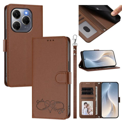 Happy Heart Pattern Magnetic Closure Vegan Leather Phone Case with Wrist Strap, For Tecno Spark 30, For Tecno Pova 6 Neo 5G, For Tecno Spark 30C, For Tecno Spark 20 Pro 5G, For Tecno Spark 10 Pro Magic Magenta, For Tecno Pova 6, For Tecno Pova 6 / 6 Pr...