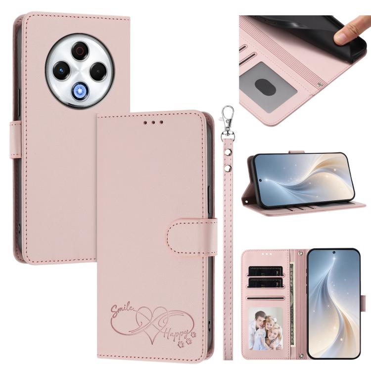 Happy Heart Pattern Magnetic Closure Vegan Leather Phone Case with Wrist Strap, For Tecno Spark 30, For Tecno Pova 6 Neo 5G, For Tecno Spark 30C, For Tecno Spark 20 Pro 5G, For Tecno Spark 10 Pro Magic Magenta, For Tecno Pova 6, For Tecno Pova 6 / 6 Pr...