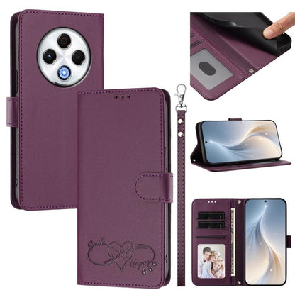 Happy Heart Pattern Magnetic Closure Vegan Leather Phone Case with Wrist Strap, For Tecno Spark 30, For Tecno Pova 6 Neo 5G, For Tecno Spark 30C, For Tecno Spark 20 Pro 5G, For Tecno Spark 10 Pro Magic Magenta, For Tecno Pova 6, For Tecno Pova 6 / 6 Pr...