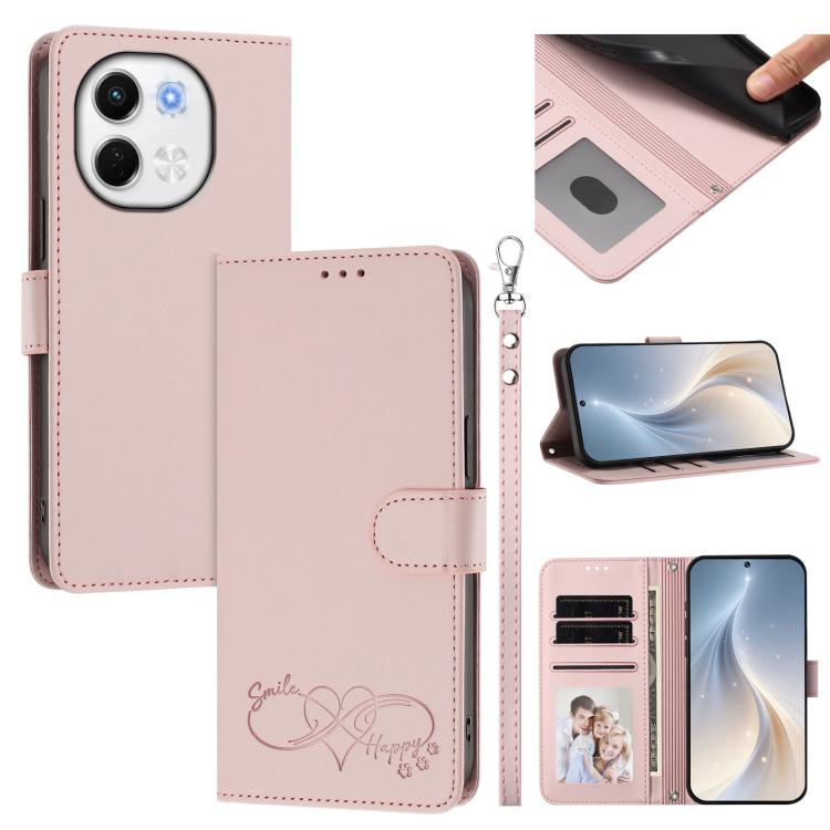 Happy Heart Pattern Magnetic Closure Vegan Leather Phone Case with Wrist Strap, For Tecno Pova 7 4G, For Tecno Spark Go 1/Go 2025, For Tecno Camon 40 Pro 4G Global, For Tecno Camon 40 Premier, For Tecno Camon 40, For Tecno Spark 30C 5G/Pop 9 5G        ...