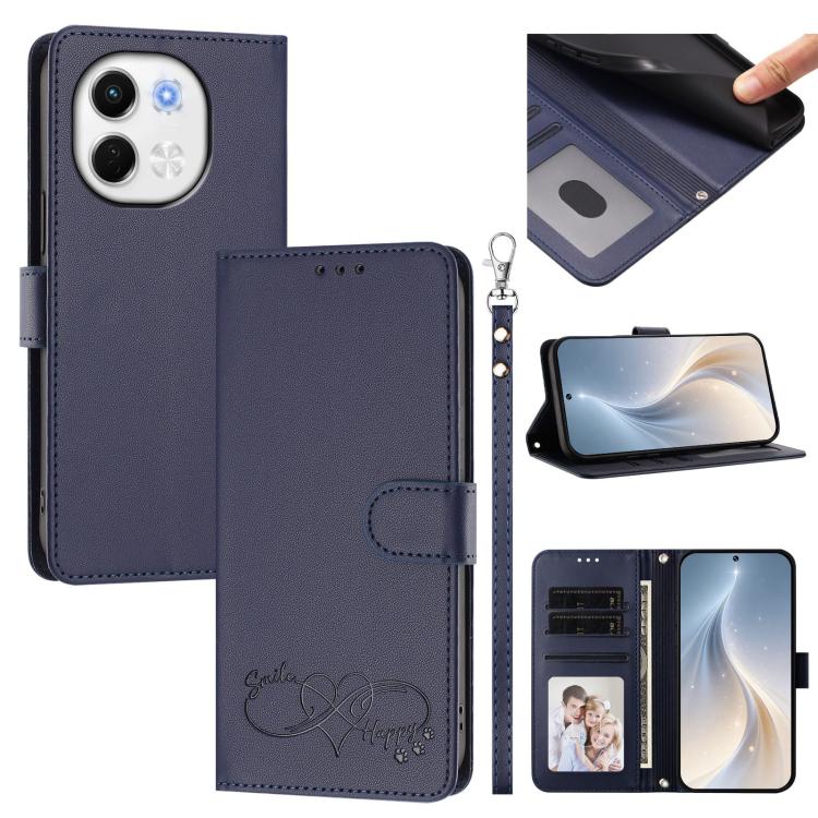 Happy Heart Pattern Magnetic Closure Vegan Leather Phone Case with Wrist Strap, For Tecno Pova 7 4G, For Tecno Spark Go 1/Go 2025, For Tecno Camon 40 Pro 4G Global, For Tecno Camon 40 Premier, For Tecno Camon 40, For Tecno Spark 30C 5G/Pop 9 5G        ...