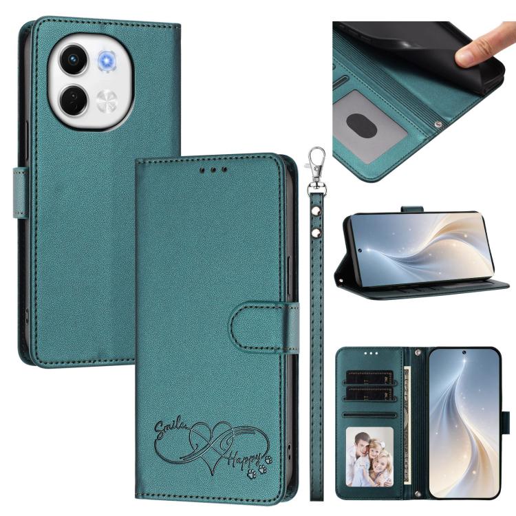 Happy Heart Pattern Magnetic Closure Vegan Leather Phone Case with Wrist Strap, For Tecno Pova 7 4G, For Tecno Spark Go 1/Go 2025, For Tecno Camon 40 Pro 4G Global, For Tecno Camon 40 Premier, For Tecno Camon 40, For Tecno Spark 30C 5G/Pop 9 5G        ...
