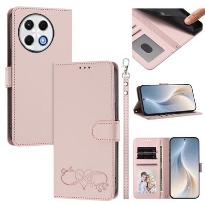 Happy Heart Pattern Magnetic Closure Vegan Leather Phone Case with Wrist Strap, For Tecno Pova 7 4G, For Tecno Spark Go 1/Go 2025, For Tecno Camon 40 Pro 4G Global, For Tecno Camon 40 Premier, For Tecno Camon 40, For Tecno Spark 30C 5G/Pop 9 5G        ...
