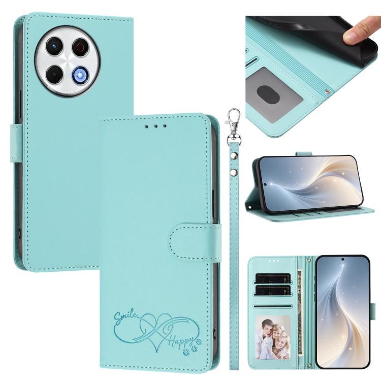 Happy Heart Pattern Magnetic Closure Vegan Leather Phone Case with Wrist Strap, For Tecno Pova 7 4G, For Tecno Spark Go 1/Go 2025, For Tecno Camon 40 Pro 4G Global, For Tecno Camon 40 Premier, For Tecno Camon 40, For Tecno Spark 30C 5G/Pop 9 5G        ...